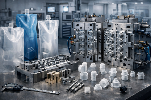 Molde de tampa de bico personalizado para bolsas de bico e embalagens de recarga