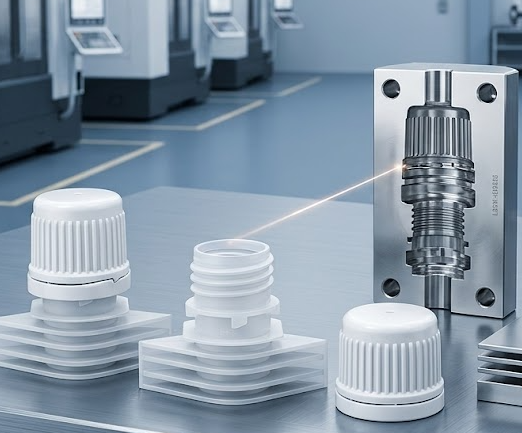 Caso de aplicação: tampa de bico de bolsa de recarga cosmética e molde de montagem